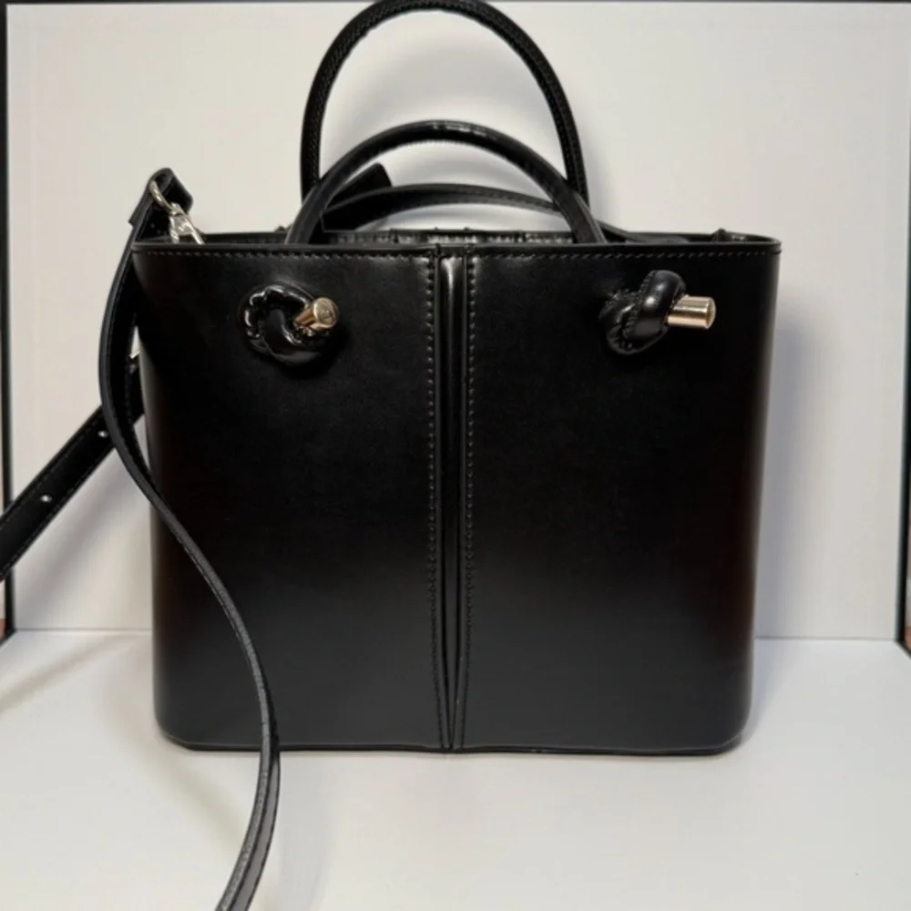 Zara black mini city tote structured chic bucket bag vegan leather purse minimal